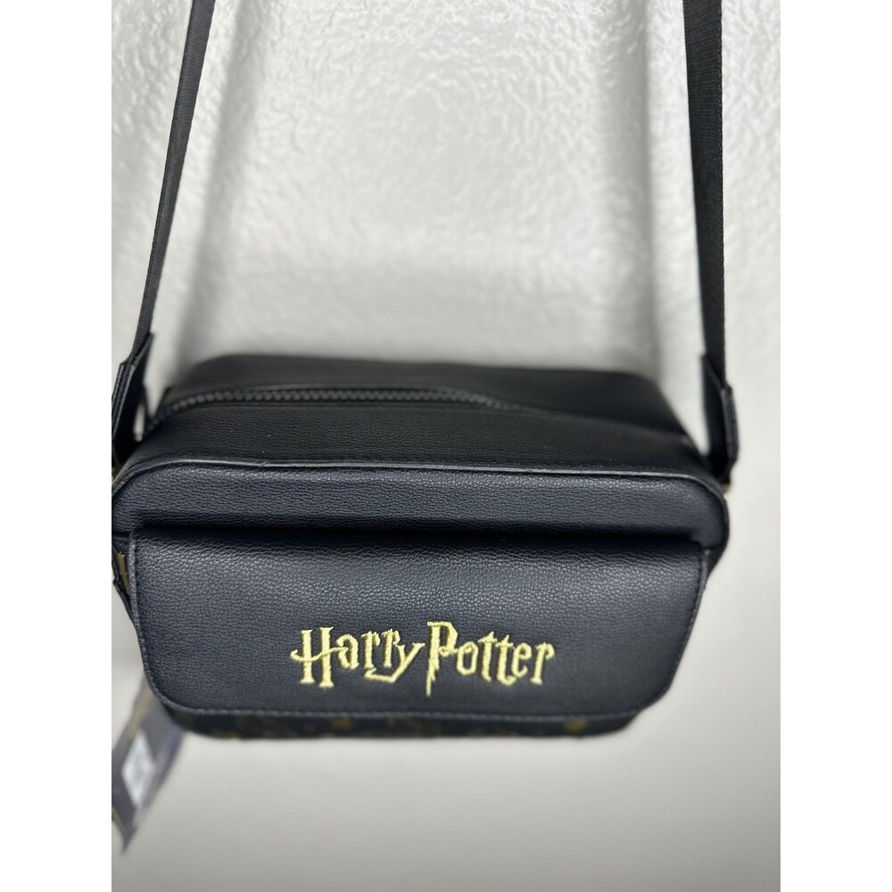 NEW Harry Potter Crossbody Bag Adults Small Black Faux Leather Logo Gold Icons - Picture 4 of 7